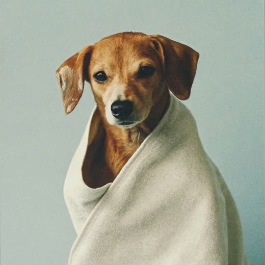 A small dog wrapped in a towel after a wash